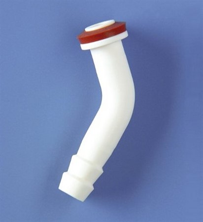 Plastic hose connector, bent, for thread GL14 , PP