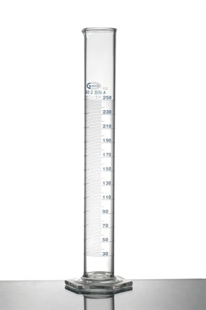 Measuring Cylinder w spout & hexagonal base, Lot Certificate, 250ml