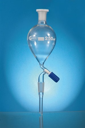 Dropping Funnel, Pear shape, PTFE stopcock,100ml, socket/cone NS14/23